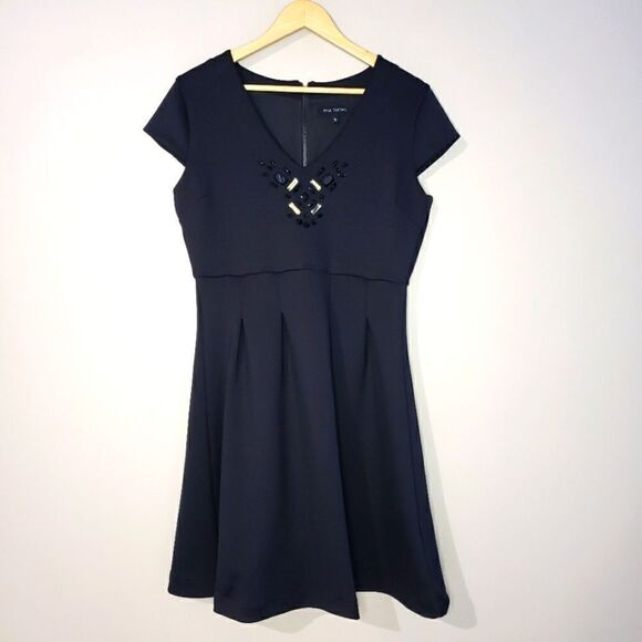 Pink Tartan Large Black Cap Sleeve Beaded V-neck Fit and Flare Dress - Picture 1 of 13